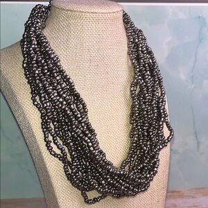 statement necklace multiple (14) strands steel gray beads